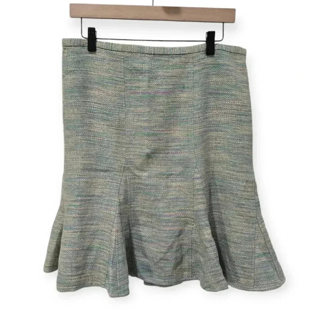 BCBGMAXAZRIA Size 8 Multi-colored Tweed Pleated Skirt Academia Blue Cream